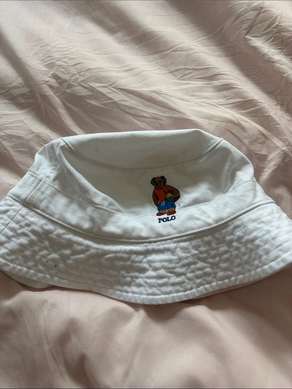Polo by Ralph Lauren White Kids Bucket Hat with Polo Bear Embroidery